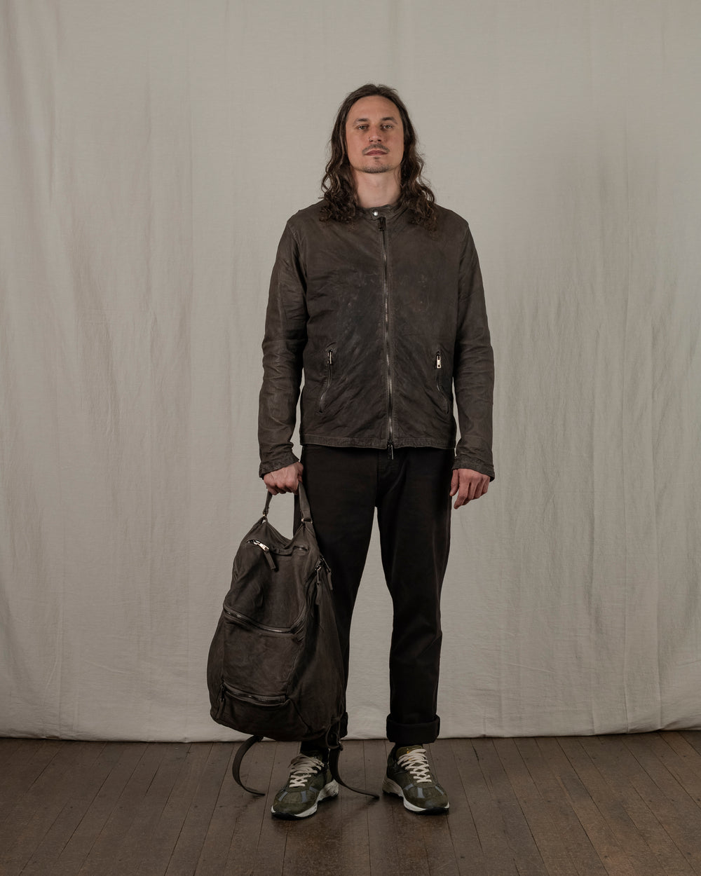 Biker Leather Jacket Aneto GU25S8299VBRUSH