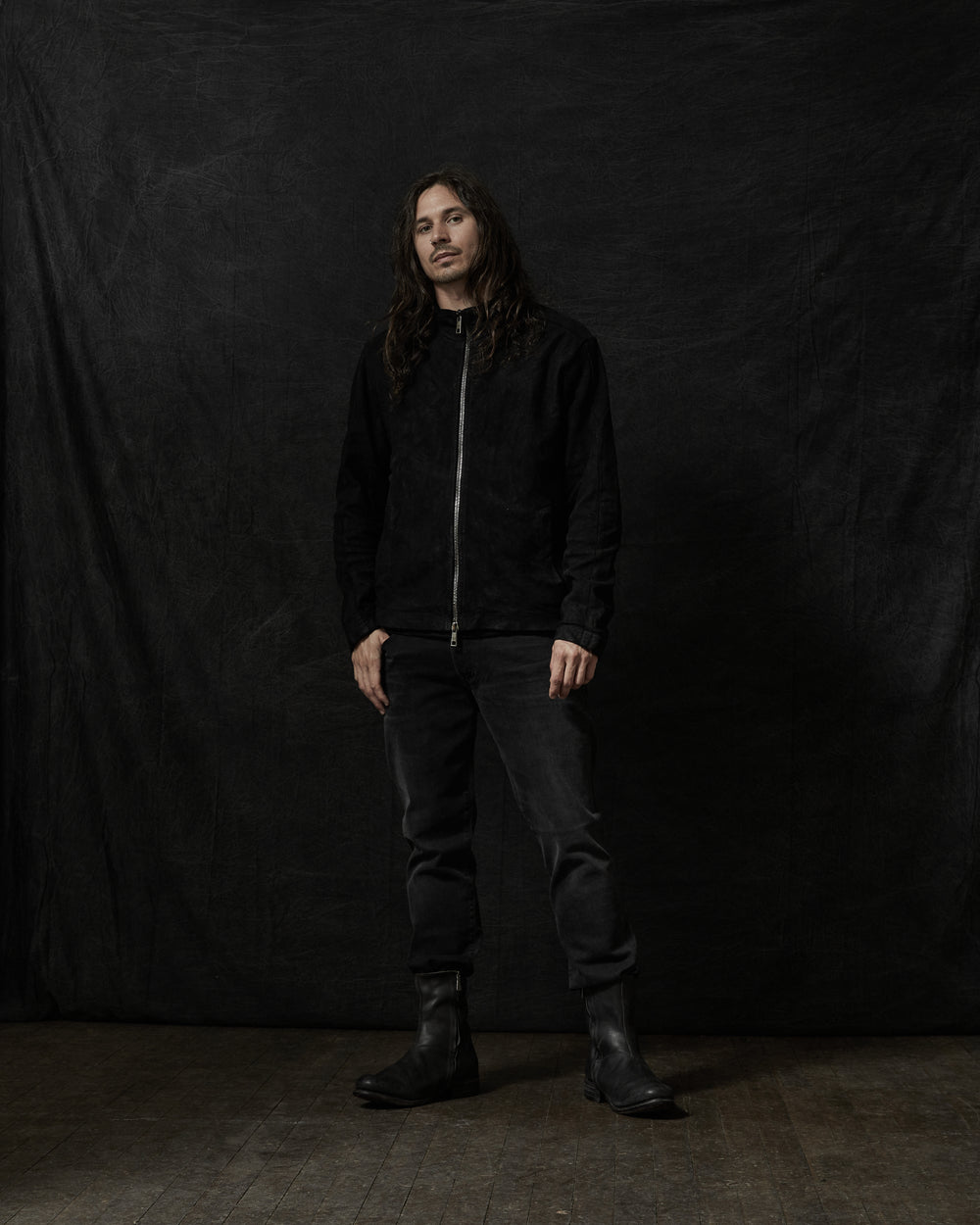 Leather Zip Up Jacket Nero GU24F9807VREV